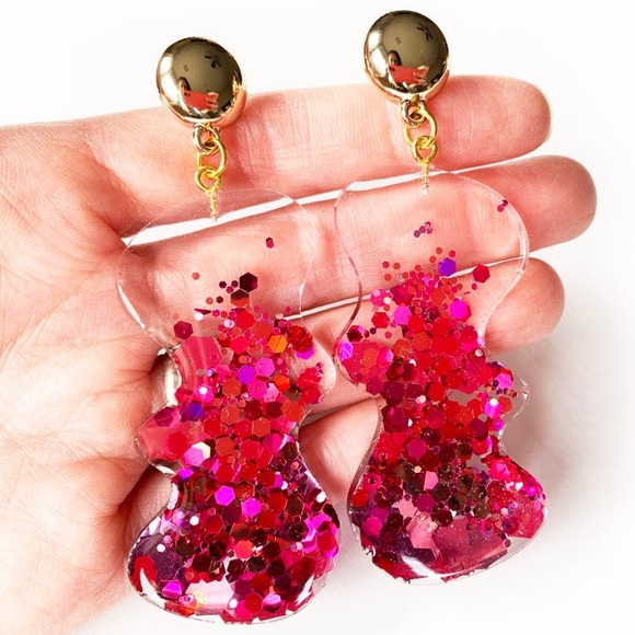 Pink Blobbity Sparkle Statement Earrings - Picture 2 of 3